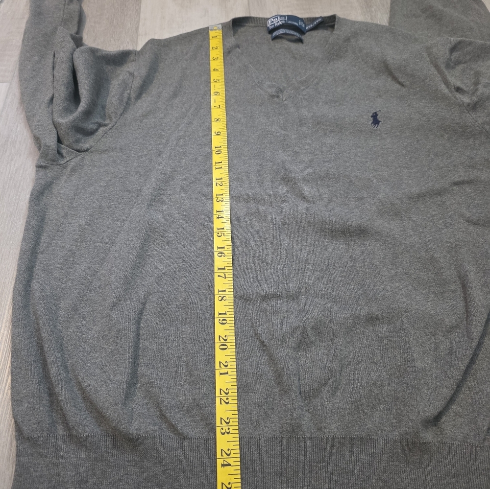 Polo by Ralph Lauren Men's V-Neck Sweater - Gray with Navy Logo - Picture 9 of 9